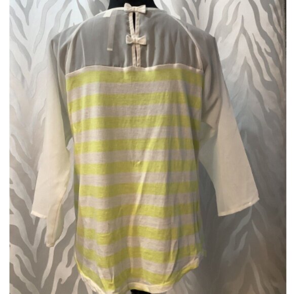 LC Lauren Conrad Women's Striped Bow Tee 3/4 Sleeves Yellow & White Shirt - Picture 15 of 16
